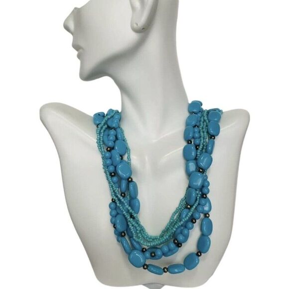 Womens Blue Simulated Turquoise Southwestern Beaded Vintage Boho Necklace - Picture 7 of 9